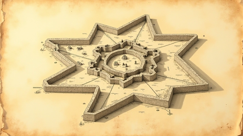 Daugavpils cietokšņa vēsturiskais plāns ar piecstūra fortifikāciju, karte no 19. gadsimta